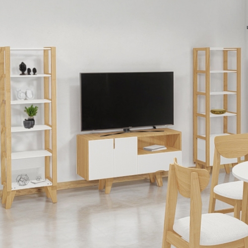 Imagen miniatura Rack De Tv Inmacol 151 Escandinavo 120x69x42 Miel Y Gris