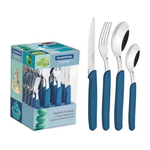 Juego De Cubiertos X24 Tramontina Carmel Celeste