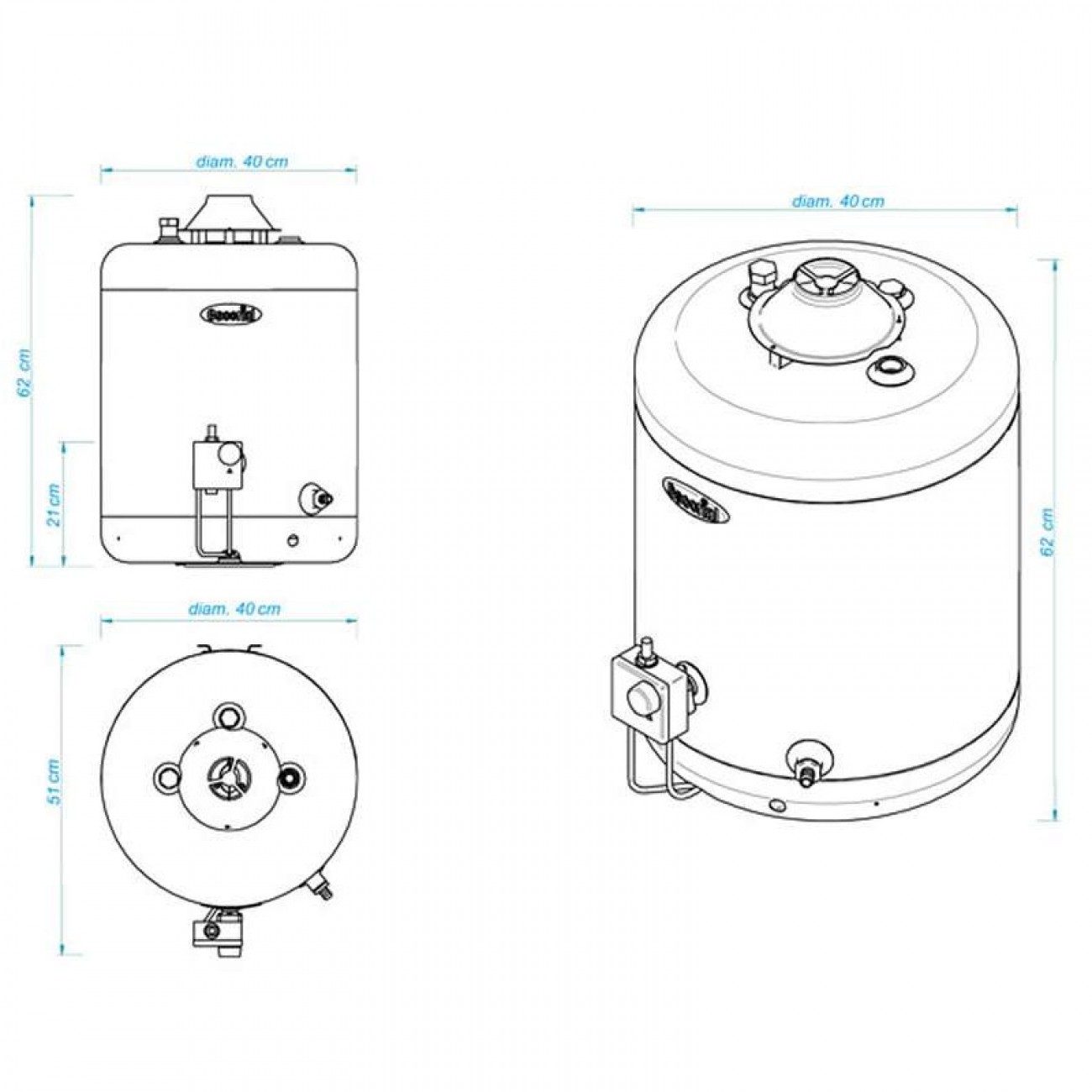 Imagen Termotanque Escorial Termo 45 Lts Multigas Conexión Superior