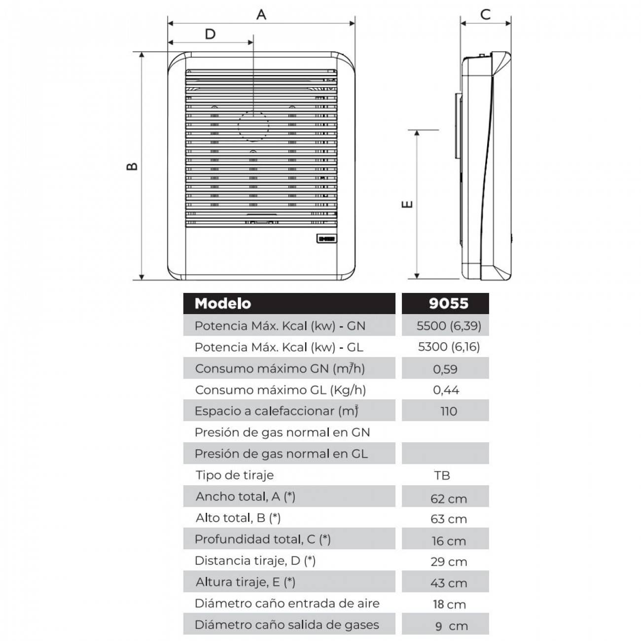 Imagen Calefactor Tiro Balanceado Emege Patagonia 9055 5500 Cal Mg