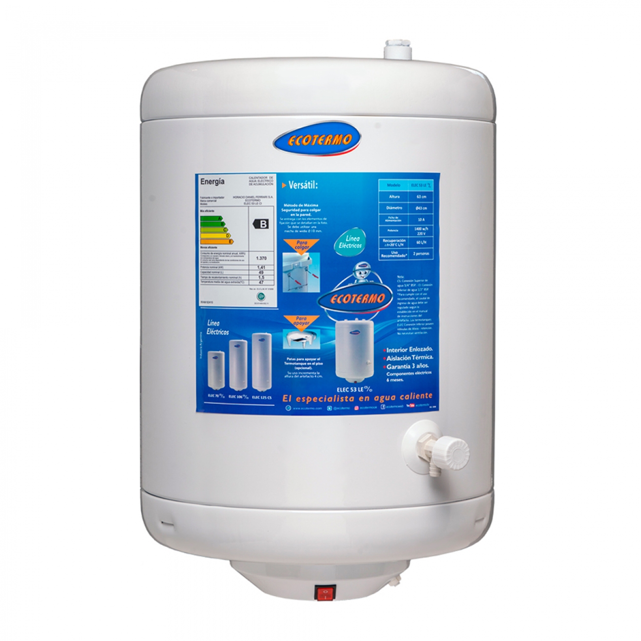 Imagen Termotanque Eléctrico Ecotermo Elec53le 49 Lts Conex Inferior