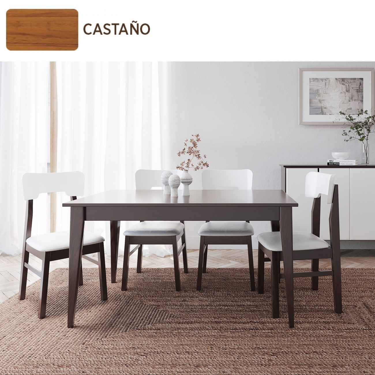 Imagen Mesa Comedor Inmacol 148 Escandinava 150x90 Madera Maciza Casta&ntilde;o