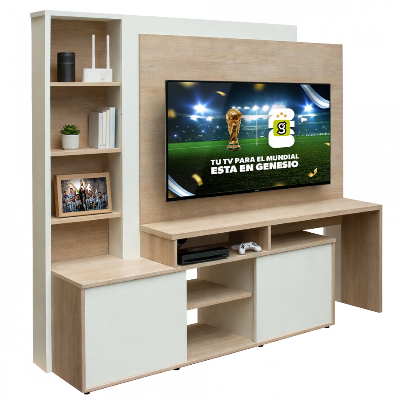 Imagen Modular Rack Platinum 558 Hasta Tv 60" 1,92m Blanco Soft/savanna