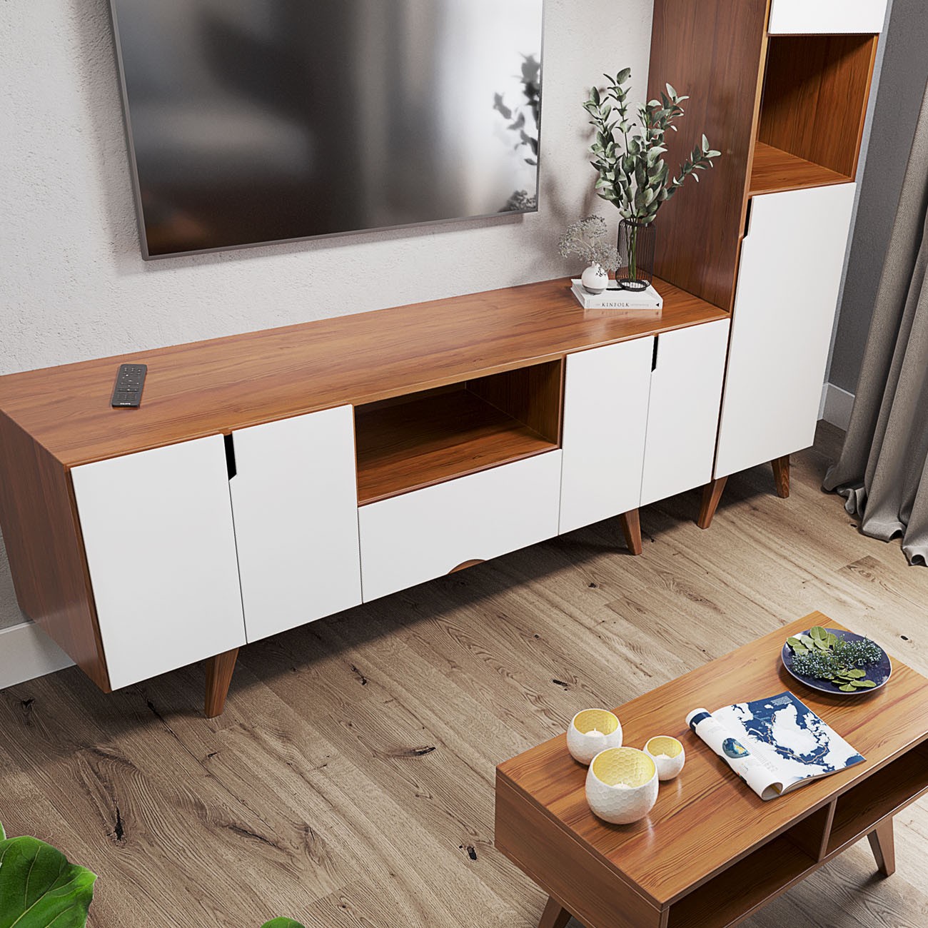 Imagen Rack De Tv Inmacol 150 Escandinavo 180x60x42 Castaño Y Gris