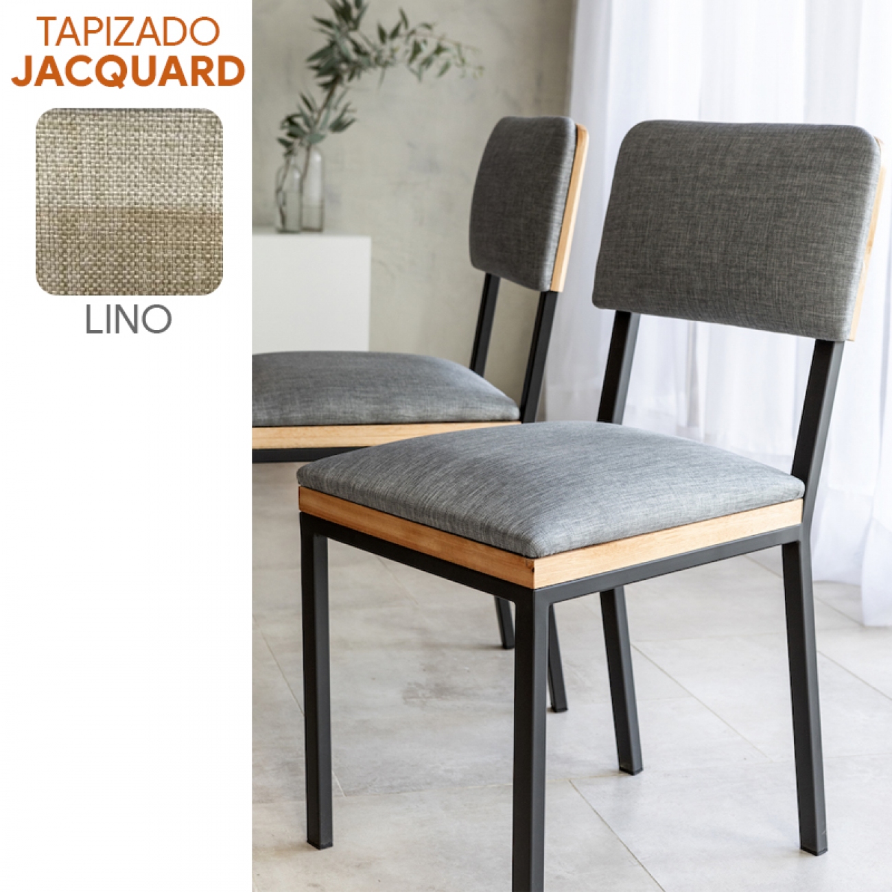 Imagen Silla Comedor Sil-car Tinca Jacq Lino Ca&ntilde;o 30x20 Negro Mate
