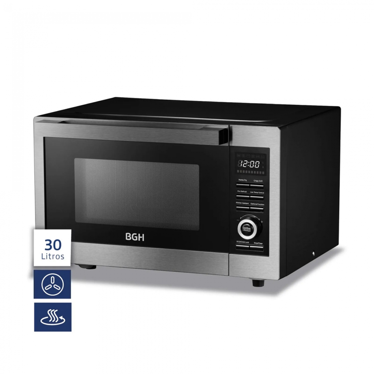Imagen Microondas Con Freidora Bgh B330dfn24 30l Grill Digital Inox