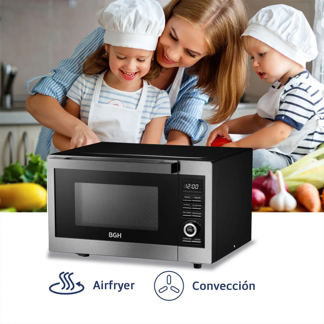Imagen Microondas Con Freidora Bgh B330dfn24 30l Grill Digital Inox