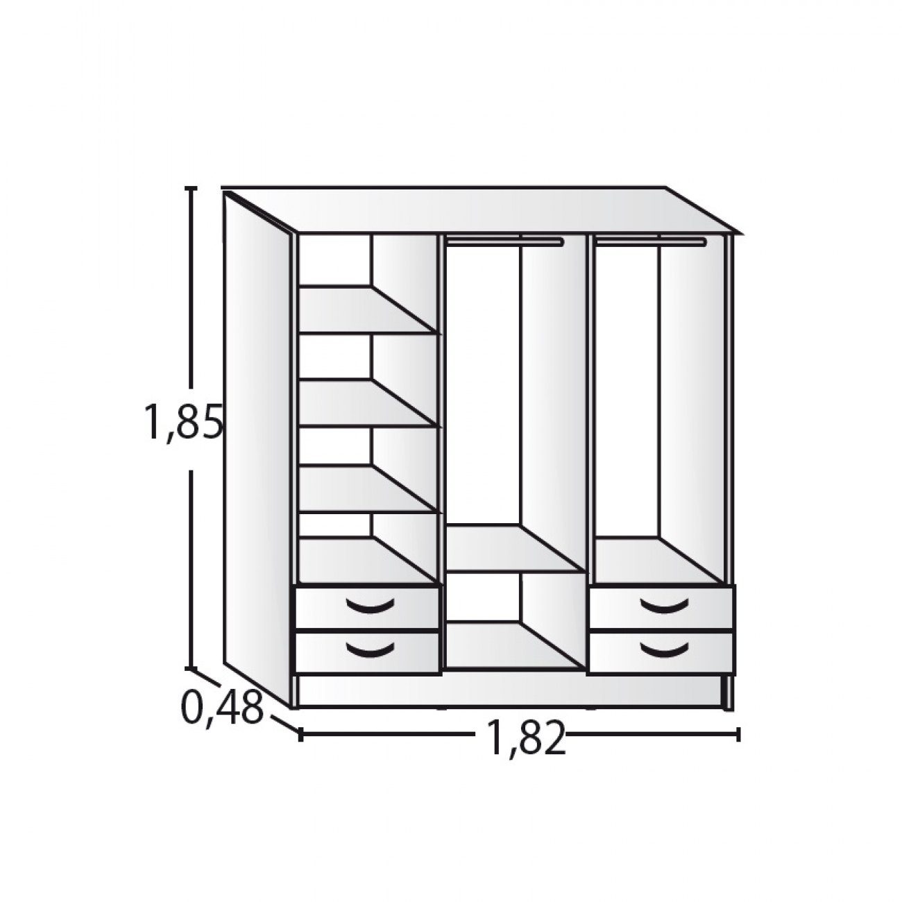 Imagen Placard Platinum 916-2 1.82 X 48 6 Puertas Roble Antiguo