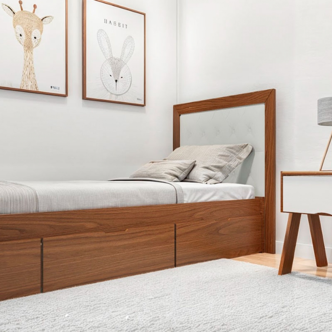 Imagen Cama 1 Plaza Inmacol 160 Con Cajonera 194x80 3 Cajon Castaño