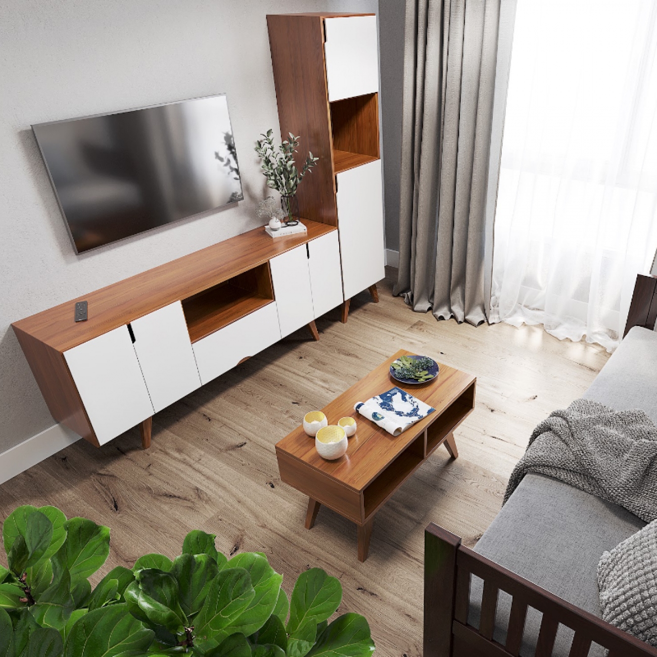 Imagen Rack De Tv Inmacol 150 Escandinavo 180x60x42 Miel Y Gris