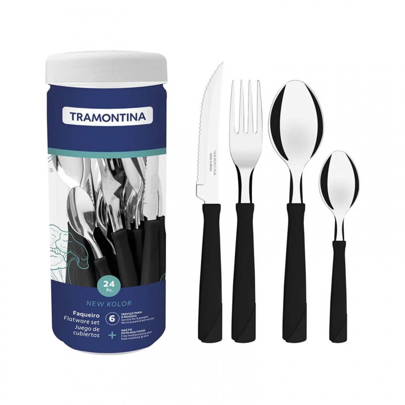 Imagen Juego De Cubiertos X24 Tramontina Negro 23198/093