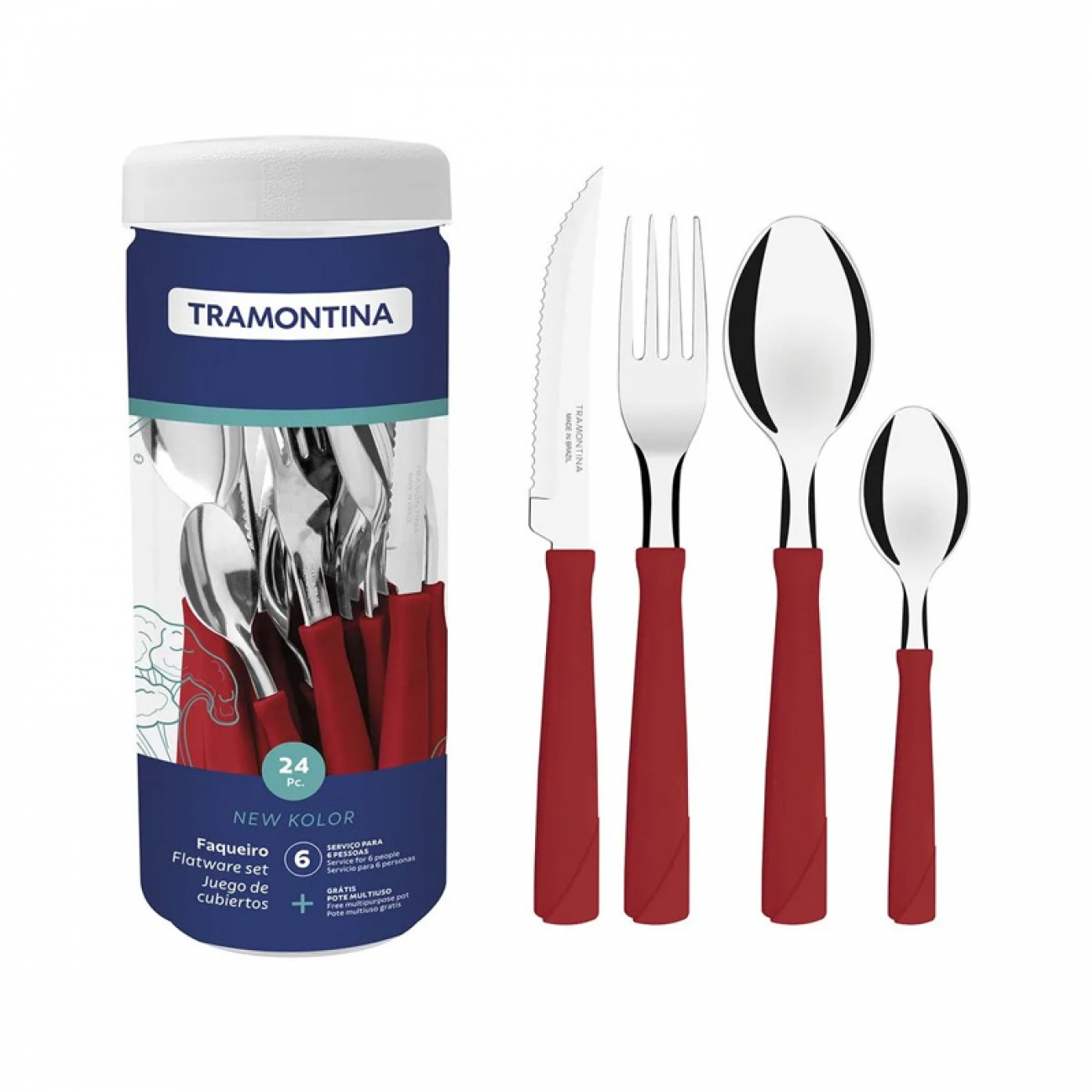Imagen Juego De Cubiertos X24 Tramontina Rojo 23198/793