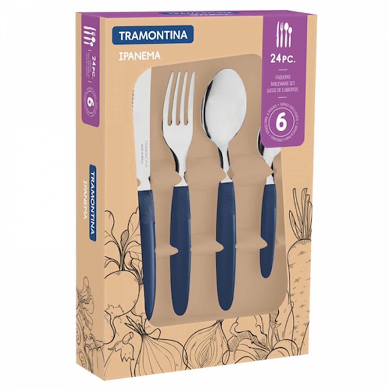 Imagen Juego De Cubiertos X24 Tramontina Ipanema Azul