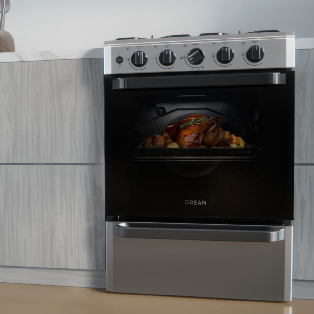 Imagen Cocina A Gas Drean Cd5603ai0 4 Hornallas Multigas Acero Inox