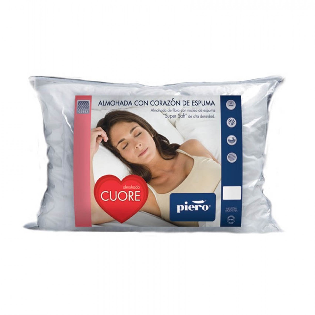 Imagen Almohada Piero Cuore 70x40 Fibra Coraz&oacute;n De Espuma