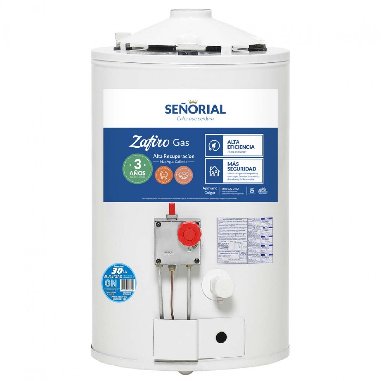 Imagen Termotanque A Gas Alta Recuperaci&oacute;n Se&ntilde;orial Tsz-30 30 Lts