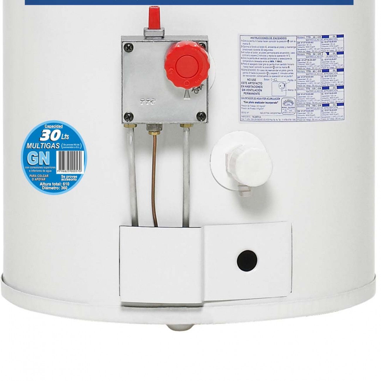 Imagen Termotanque A Gas Alta Recuperaci&oacute;n Se&ntilde;orial Tsz-30 30 Lts